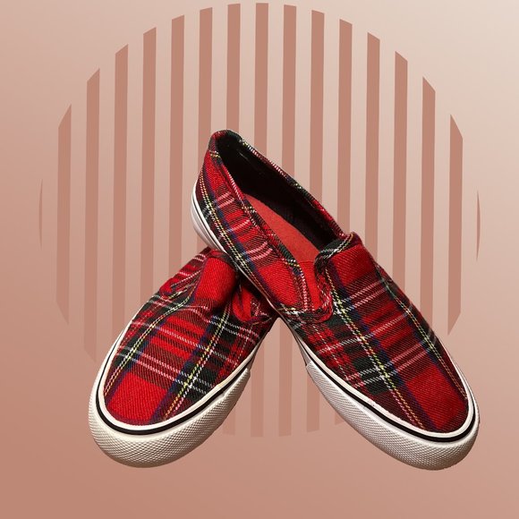 Mossimo Supply Co. Shoes - Red plaid slip-on sneakers MOSSIMO